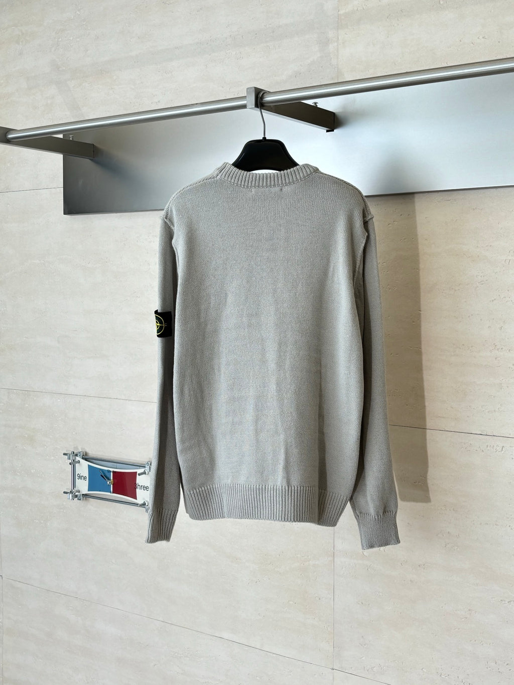 Stone Island knit sweater, light gray, crew neck, ribbed cuffs and hem