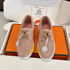 Hermes unisex suede lace-up shoes, beige with multicolor ridged sole