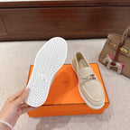 Hermes unisex shoes, light beige suede outsole with textured tread pattern
