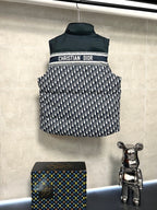 Sleeveless puffer vest back with 'CHRISTIAN DIOR' logo band and logo print panel