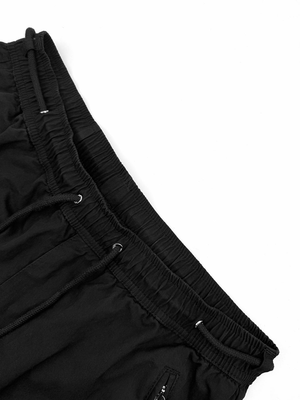 Black Dior pants waistband with gathered elastic and drawstring trim