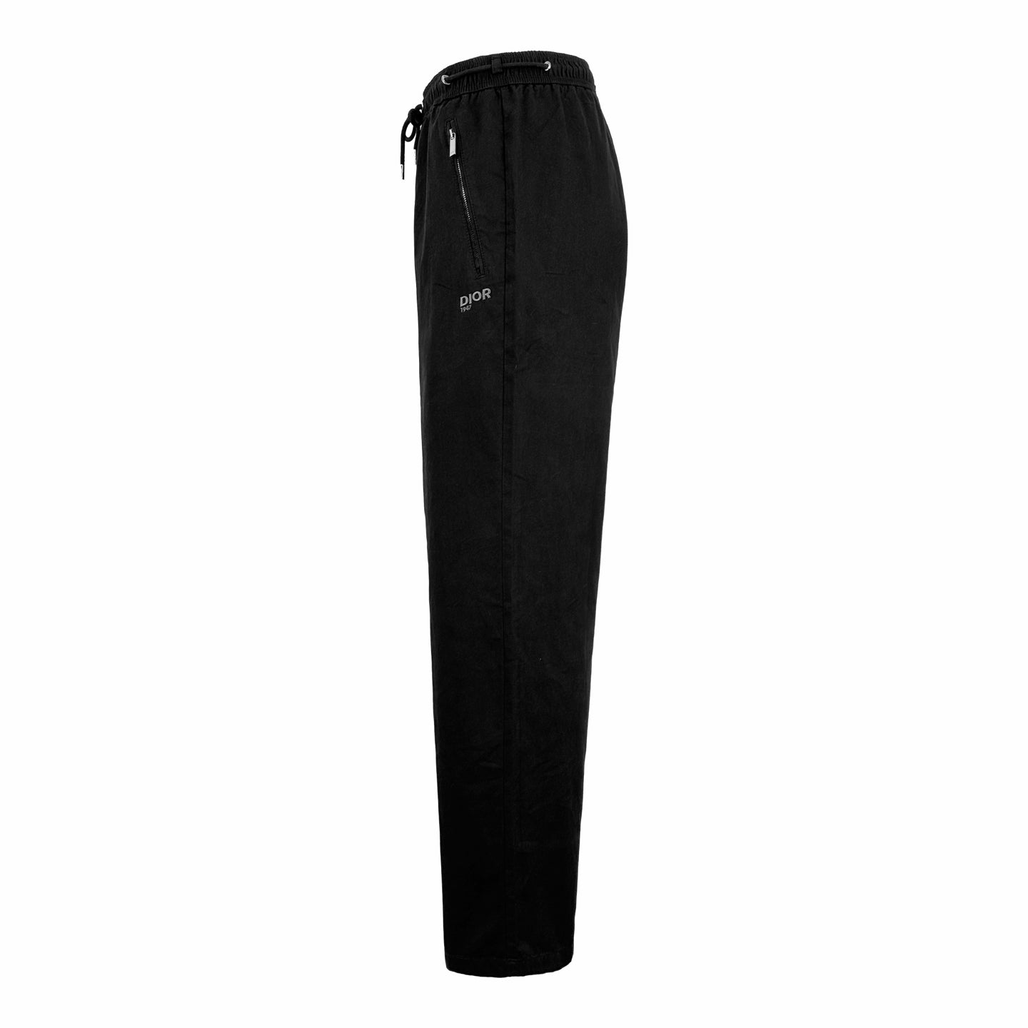 Black Dior pants with drawstring elastic waist and straight legs