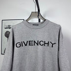 Grey knit crewneck sweater with centered black GIVENCHY logo