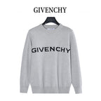 Grey knit crewneck sweater with black GIVENCHY logo on chest