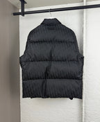 Dior long puffer jacket, dark black, monogram pattern and stand collar