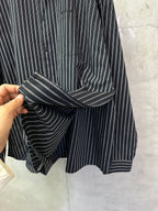 Long-sleeve striped shirt sleeve and cuff, dark navy with white vertical stripes