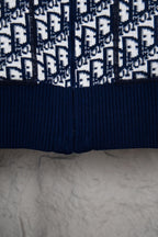 Dior sweater hem ribbing and monogram knit, navy bottom edge