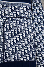 Dior long-sleeve knit sweater detailed monogram texture, ribbed navy hem
