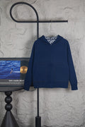 Navy Dior long-sleeve zip-up hoodie with hood and knit cuffs