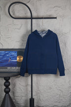Navy Dior long-sleeve zip-up hoodie with hood and knit cuffs