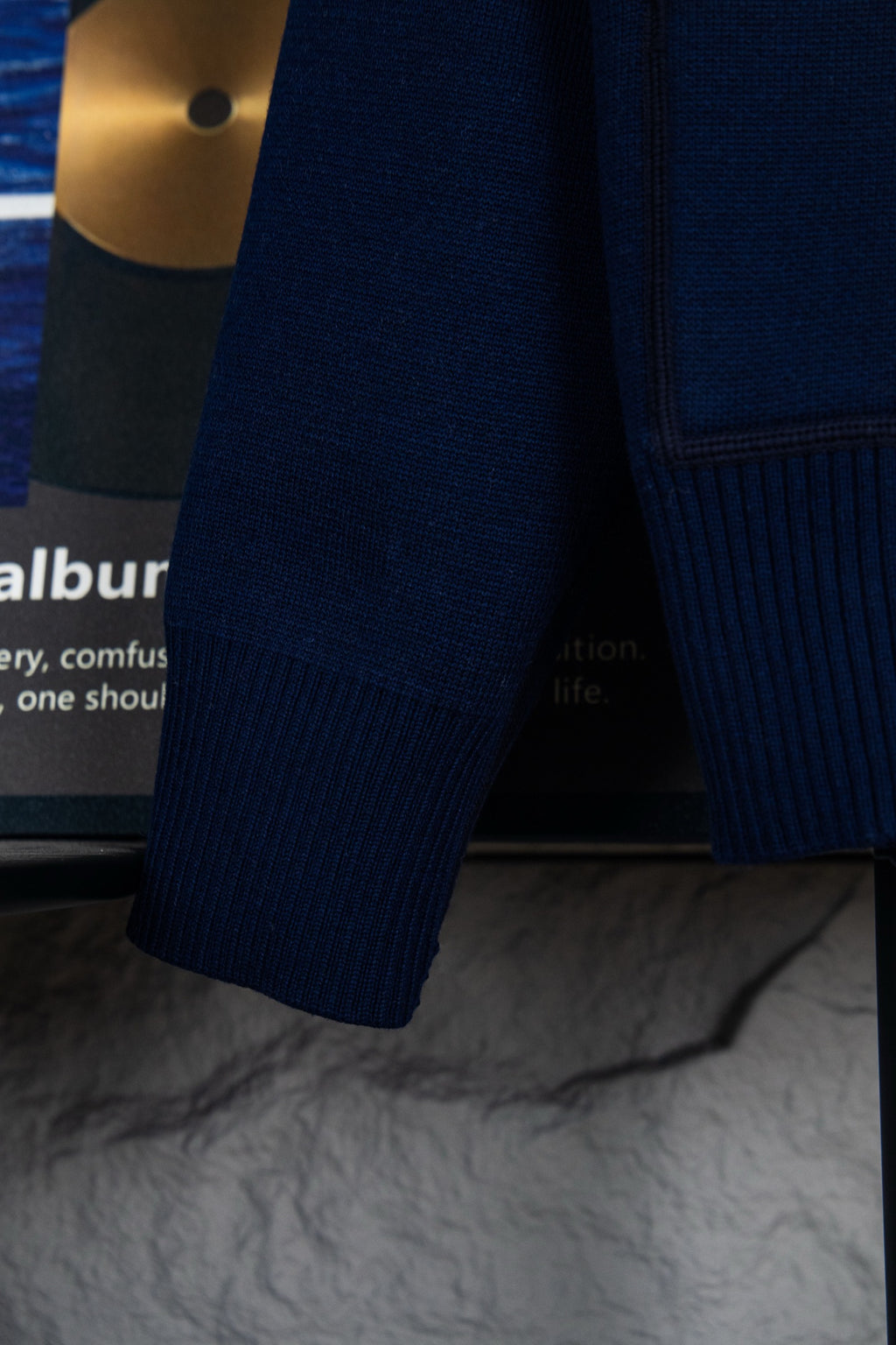 Navy Dior hoodie sleeve cuff with ribbed knit trim