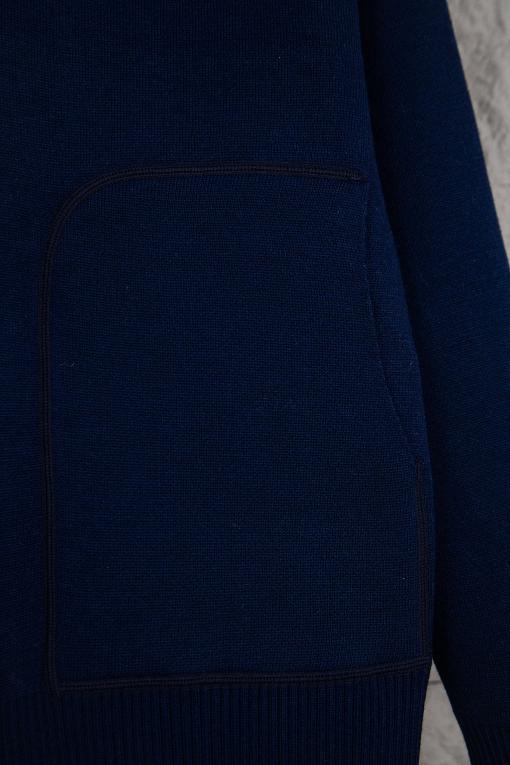 Navy Dior zip-up hoodie side pocket and seam detail