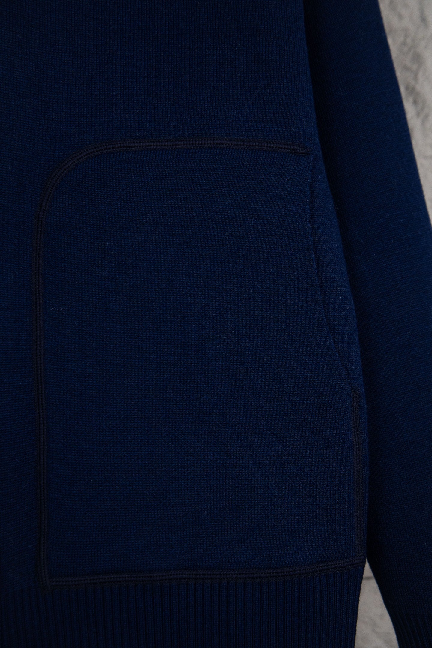 Navy Dior zip-up hoodie side pocket and seam detail
