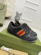 Gucci unisex low-top sneakers, dark gray with multicolor stripe and black laces
