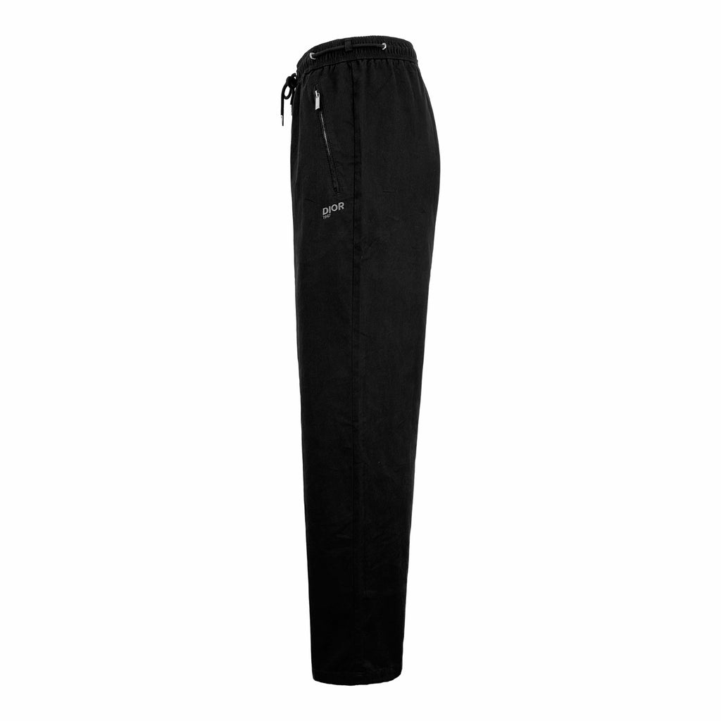 Black Dior pants side view with drawstring elastic waist