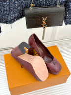Louis Vuitton ladies platform heels, mauve leather on box with gold-tone block heel