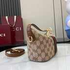 Gucci monogram shoulder bag in beige canvas with web stripe and gold hardware