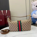 Gucci hobo bag with GG canvas, green and red web stripe, gold-tone hardware