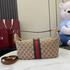 Gucci hobo bag with GG canvas, green and red web stripe, gold-tone hardware