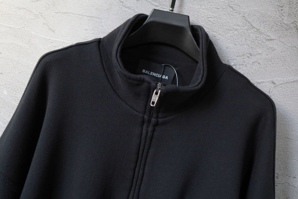 Balenciaga zip-up hoodie neckline with stand collar and front zipper