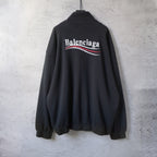 Balenciaga black zip-up hoodie with large Balenciaga logo graphic on the back