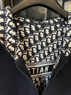 Dior long hoodie neckline with black-and-white logo hood lining and zipper placket