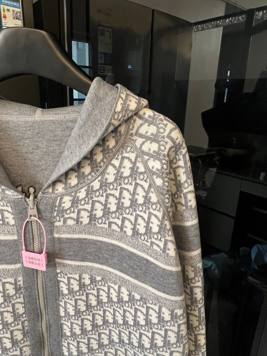 Zip-up hoodie close-up back with Dior monogram print and hood lining