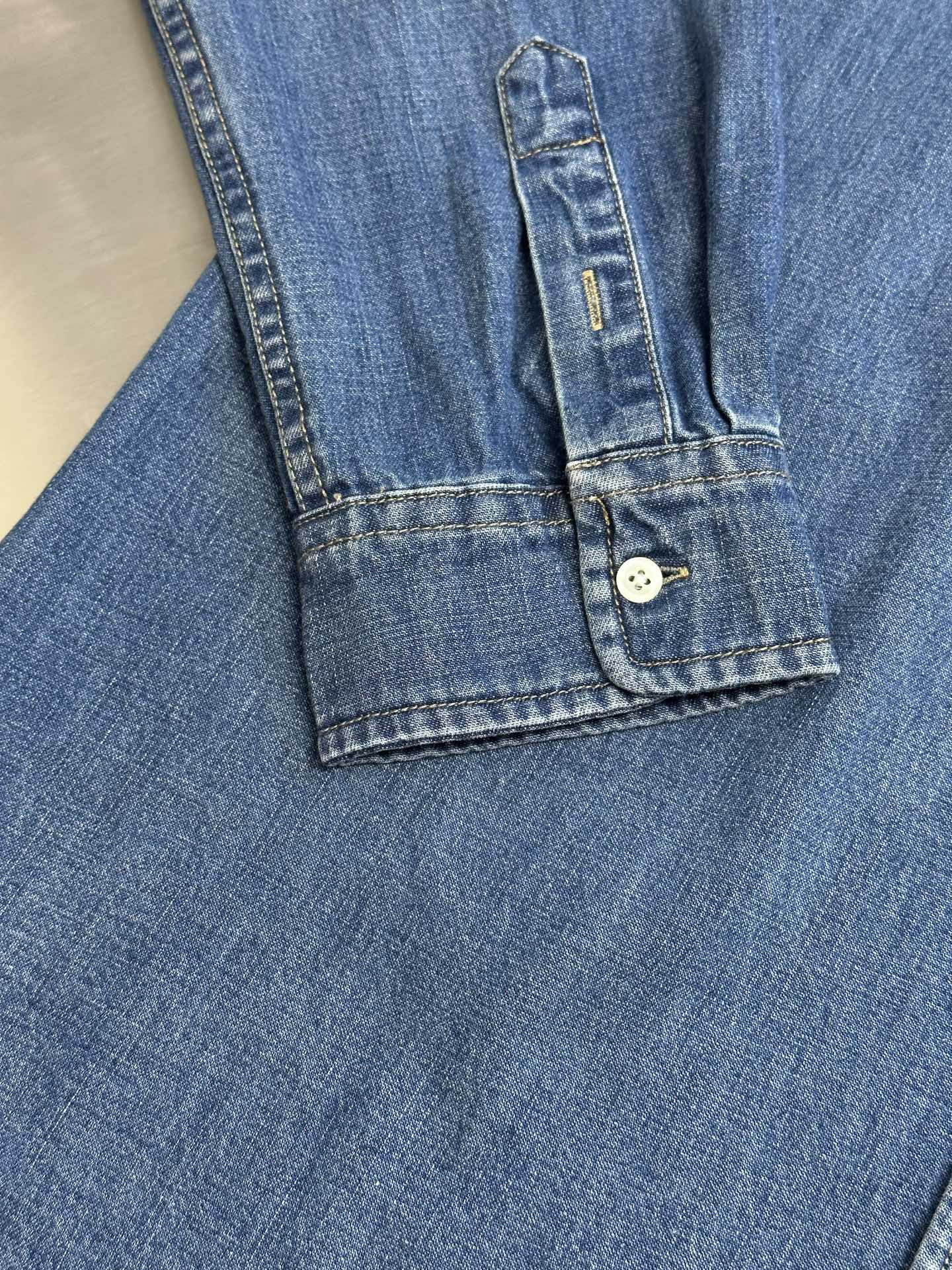 Ralph Lauren blue denim shirt sleeve and cuff with button placket detail