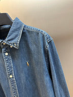Ralph Lauren blue denim shirt with buttoned placket and small chest logo