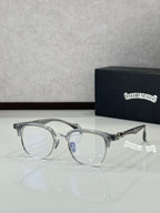 Silver full-rim metal eyeglasses with clear lenses, front view