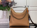 Louis Vuitton hobo shoulder bag in tan leather with gold-tone chain strap and top handle.