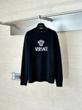 Black Versace crewneck sweater with crest and logo on chest