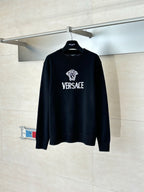 Black Versace crewneck sweater with crest and logo on chest