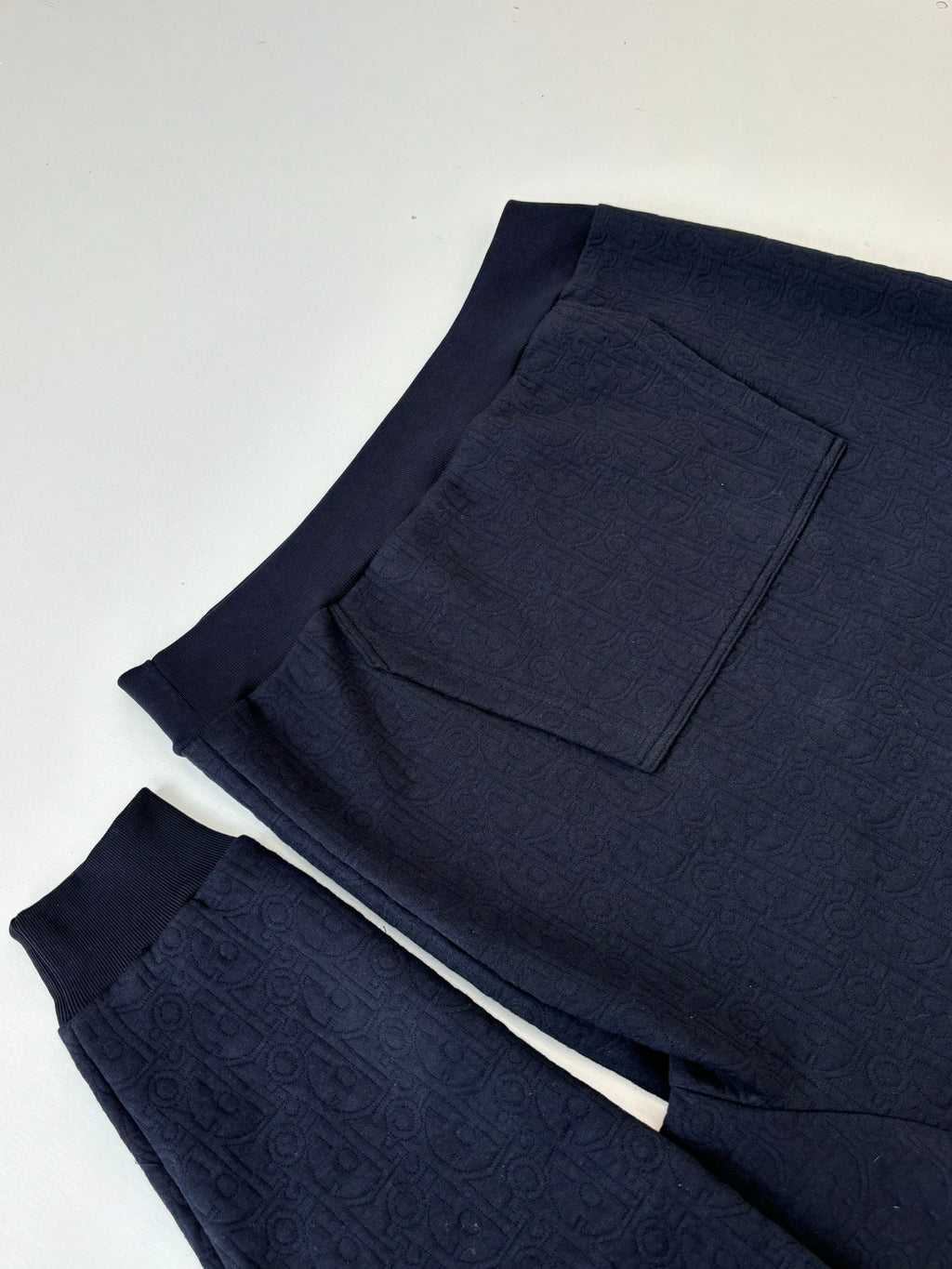 Dior navy long pants with side pocket, textured monogram fabric