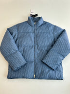 Blue Dior puffer jacket front view with stand collar and centered zipper