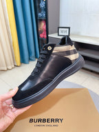 Burberry sneakers in dark leather with beige and check panel, lace-up