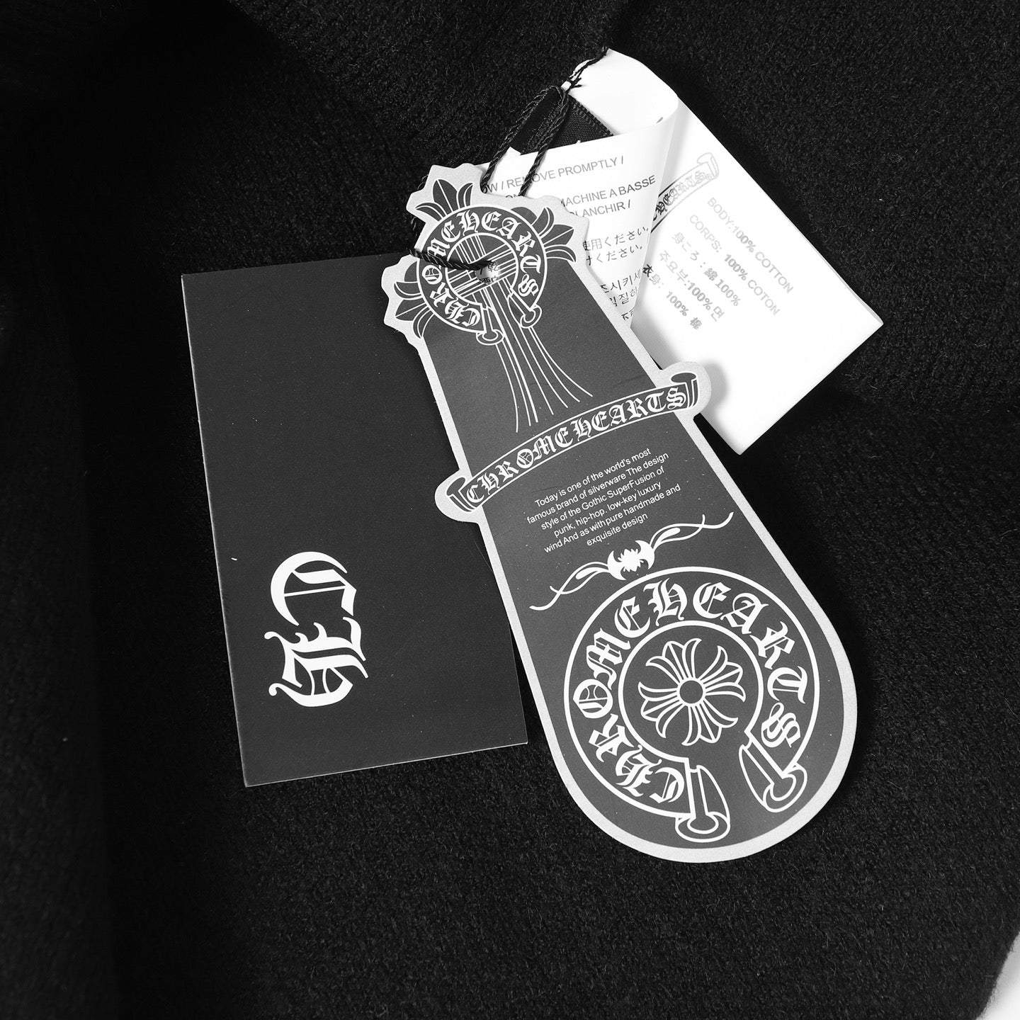 Black jacket hang tag set with brand logo