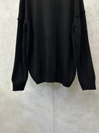 Black knit sweater back view with ribbed hem and long sleeves