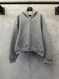Balenciaga gray zip-up hoodie with hood and front kangaroo pocket, ribbed cuffs and hem.