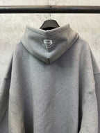 Balenciaga grey hoodie back view with hood and embroidered logo above