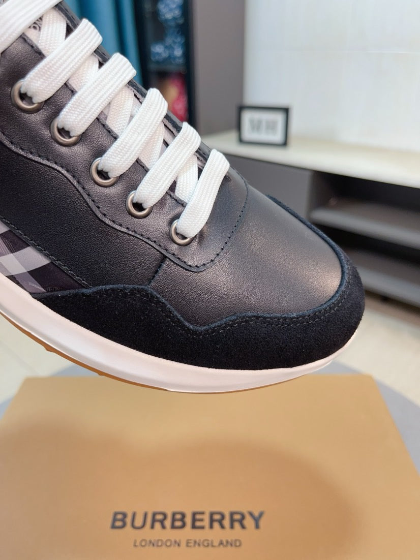 Burberry sneaker toe and lace panel in dark navy/black with check detail