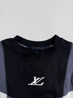Louis Vuitton short-sleeve T-shirt neckline with drawstring and white LV logo on black chest