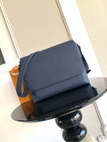 Louis Vuitton crossbody bag in navy textured leather, front flap with logo