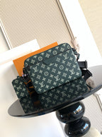 Louis Vuitton men's monogram shoulder bag in dark green, with strap and top handle