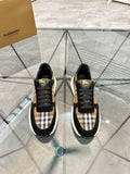 Burberry sneakers with black suede panels and tartan check detail, lace-up design
