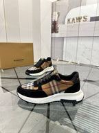 Burberry tartan lace-up sneakers in black with white rubber sole and chunky tread