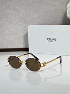 Celine sunglasses with brown round lenses and tortoiseshell-style frame, gold-tone accents