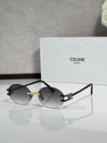 Celine sunglasses with black round lenses and thin metal frames, gold-tone accents
