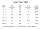 Size info chart with garment measurements for M to 4XL