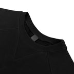 Black sweatshirt neckline with ribbed collar and stitched seams